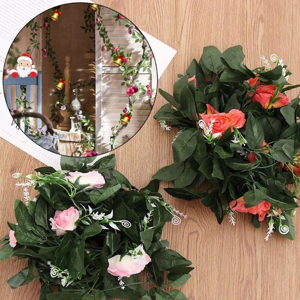 

christmas decorations 24m banner hanging ornament artificial home decor xmas tree green garland wreath rose flower rattan