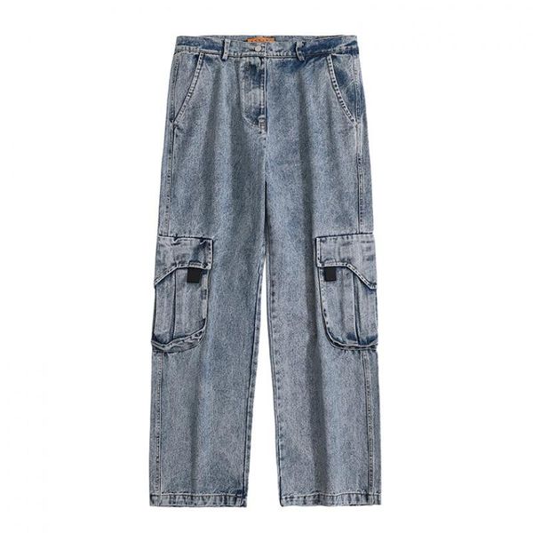

men's jeans icclek straight loose pants wide-leg cargo mens street wear skinny distressed, Blue