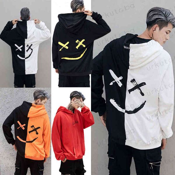 

2021 fashion men wo pullover hooded sweatshirt casual flame hoody warm smile print headwear hoodie hip hop plus size, Black