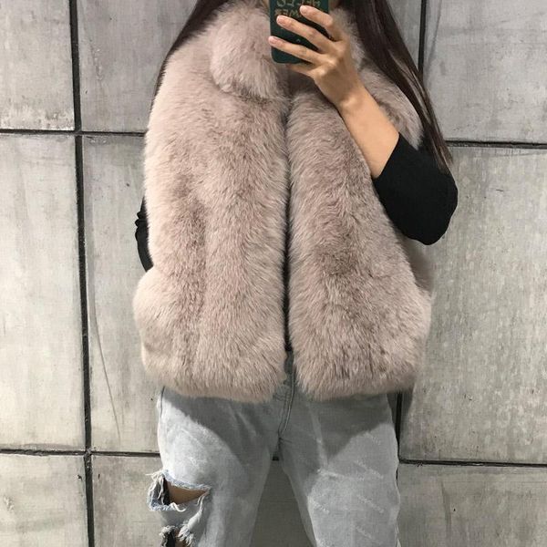 

women's fur & faux vest ladies women real natural gilet, Black