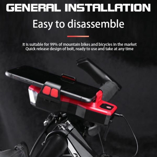 

4-in-1 multifunction bicycle headlight with mobile phone bracket waterproof usb rechargeable bicycle lights powerful