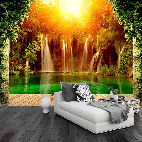 

wallpapers custom silk cloth 3d murals home decor mountain waterfall nature landscape po wall paper for living room bedroom