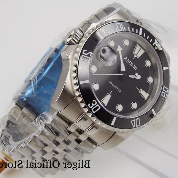 

bliger brand black mechanical men watch sapphire crystal miyota movement jubilee bracelet rotating bezel, Slivery;brown