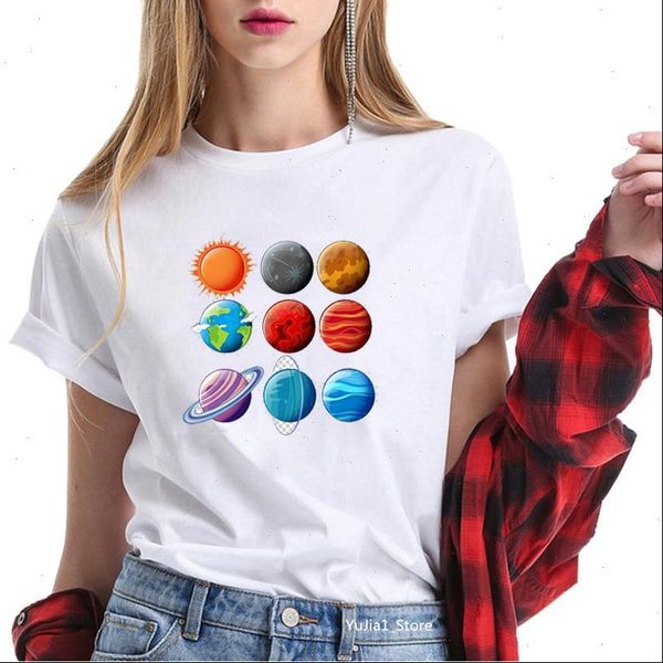 

solar system planets in hands printed funny t shirts women novelty tee shirt femme astronomy enthusiasts birthday gift cool, White
