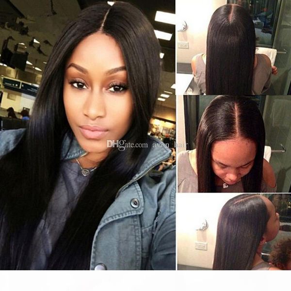 

brazilian human hair silk full lace wigs straight glueless silk base lace front wigs with baby hair for black women, Black;brown