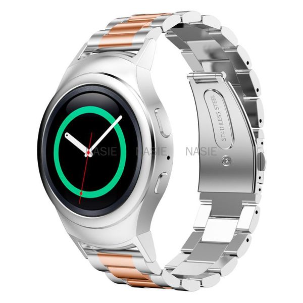 

watch bands stainless steel band correa with connector adaptor for samsung gear s2 rm-720 soprt strap sm-r720, Black;brown