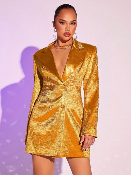 

lapel collar double breasted placket blazer dress s0rn#, White;black