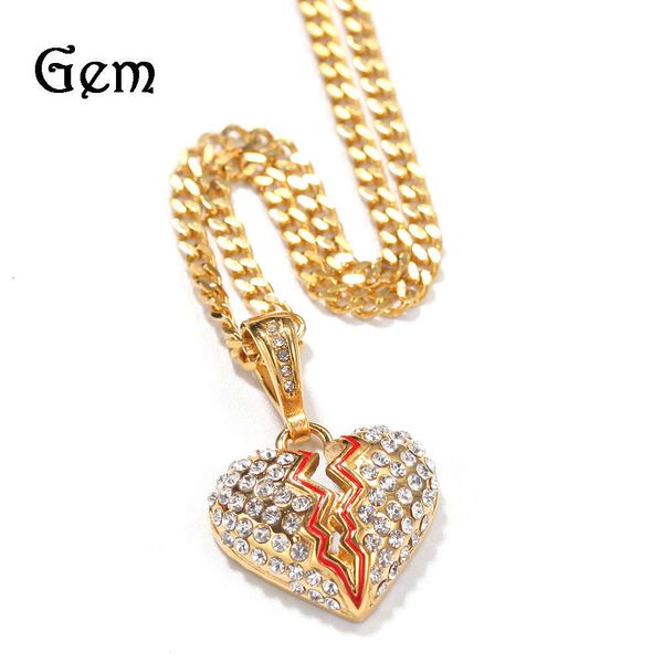 

hip hop stainless steel mini heartbreak pendant men's love necklace vacuum electroplating trend jewelry, Silver