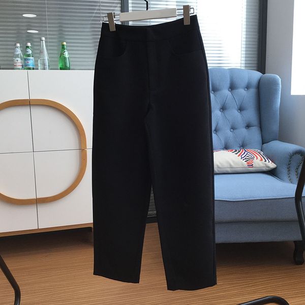 

2021 new compridas femininas arco solto casual sarja reta de cintura alta senhoras calas casuais streetwear q14h, Black;white