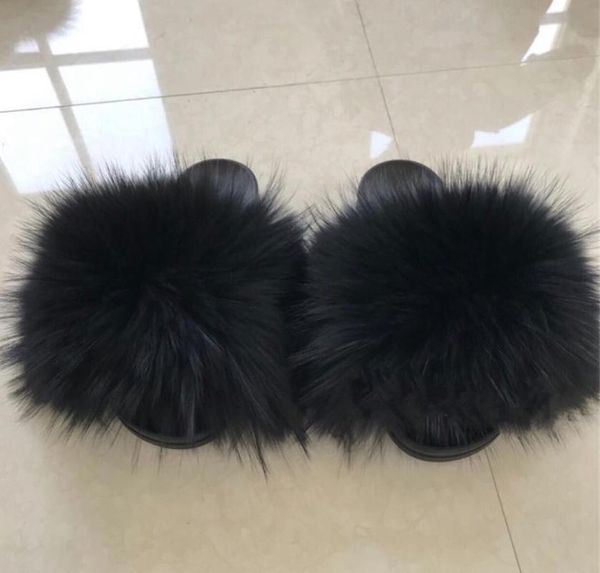 

2021 women's summer fur slipper flat beach slides sizes 36-45 available, Black