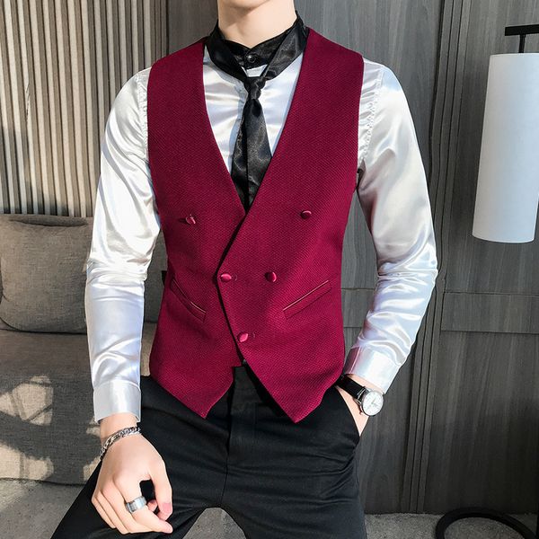 

new male breasted double plus size 5xl suit dressed formal business with no sleeves casual jacket fine vest 3tpf, Black;white