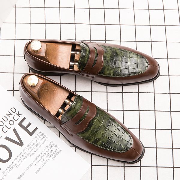

slip on men green wedding loafers new fashion formal business brogue shoes plus size 38-48 elegant lazy driving flats, Black