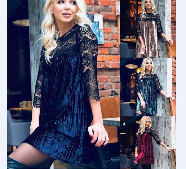 

lace dress women long sleeve bodycon velvet slim skinny short mini dresses casual, Black;gray