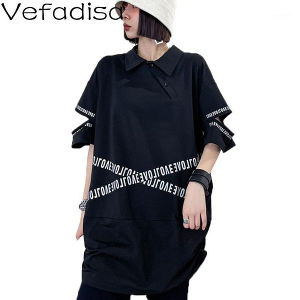 

vefadisa black white letter print women t-shirt 2021 summer patchwork long personality plus size qyf5325 women's