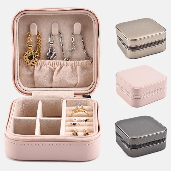 

storage drawers small size jewelry organizer display travel case boxes portable cosmetic zipper leather box