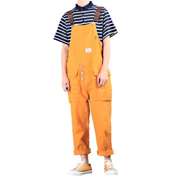

men's pants overalls 2021 straight casual bib workwear japanese vintage retro multi-pocket jumpsuit yellow trousers s-5xl, Black