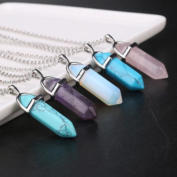 

pendant necklaces sellings natural faceted head crystal stone hexagonal necklace jewelry, Silver