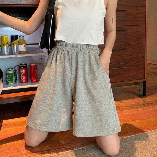 

fashion casual regular loose straight solid elasticity jogger shorts korean pure gray black white harajuku women shorts female y220311, White;black