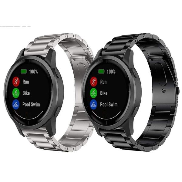 

watch bands for garmin vivoactive 4 metal stainless steel band strap active venu sq 3 bracelet watchbands, Black;brown