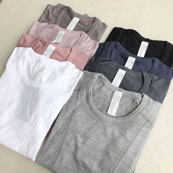 

same lulu fitness women's tight fitting short sleeve slim and breathable round neck sports yoga suit, Gray