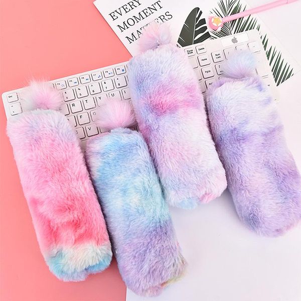 

storage bags gradient color pencil case cute girl plush bag makeup brush cosmetic school student office stationery