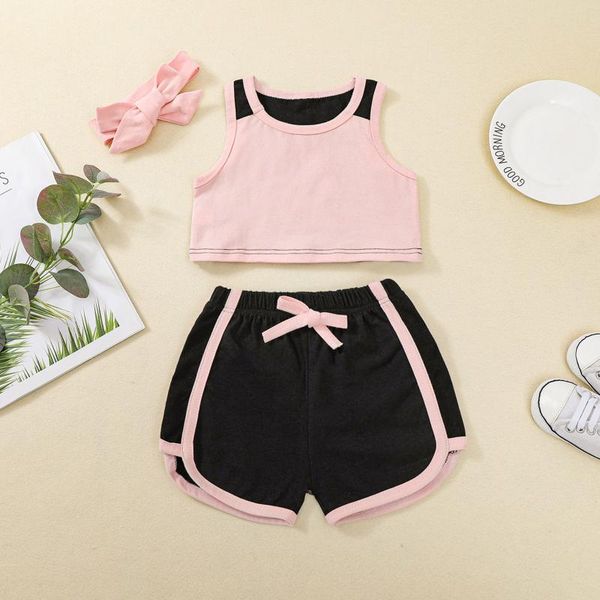 

clothing sets #vw toddler kids baby girls solid exposed navel o-neck vest bowknot shorts sport suit outfits vetement fille, White
