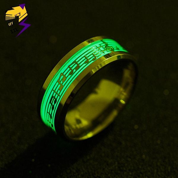 

wedding rings trendy piano music note luminous for men women green light stainless steel glow in dark band fashion jewelry, Slivery;golden