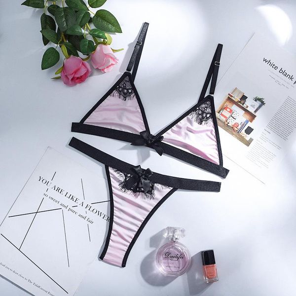 

bras sets 2pcs ladies bow-knot underwear set women's pajamas uniform bra + thong summer fashion, Red;black