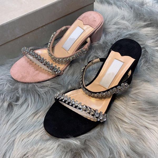 

sandals 2021 summer women black suede leather heels shoes fashion lady footwear high chunky pumps open toe
