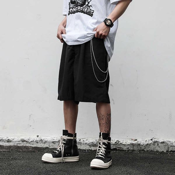 

men's shorts harajuku straight black chain suit for men and women oversize solid casual summer knee length 63dm, White;black