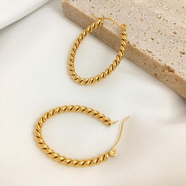 

monlansher vintage geometric oval twist hoop earrings gold color titanium steel earrings for women minimalist jewelry, Golden;silver
