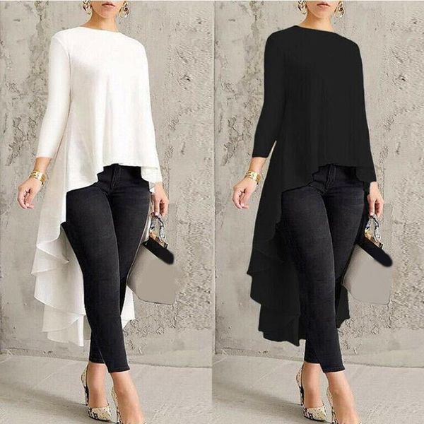 

women's t-shirt autumn t shirt women fashion long sleeve t-shirts solid o-neck dovetail ladies tshirt casual loose tees, White