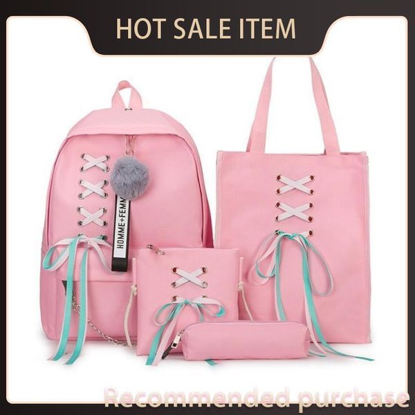 

campus large 2021 women backpack new korean canvas leisure schoolbag fashion capacity 4-piece backpack rbjdi, Red;black