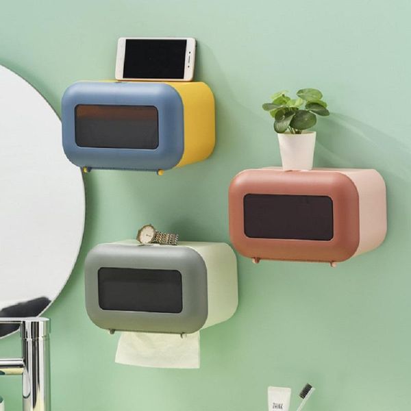 

toilet paper holders wall-mounted bathroom tissue storage box waterproof holder with visual window table