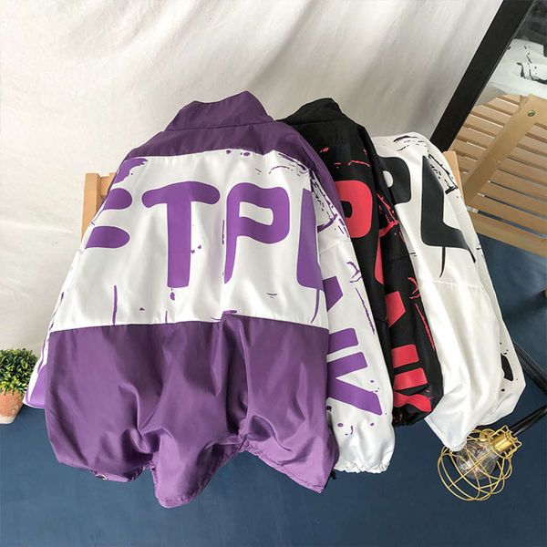 

spring and autumn new stand collar jacket male teenagers skateboard hip hop loose sports windbreaker coat men's wear, Tan;black