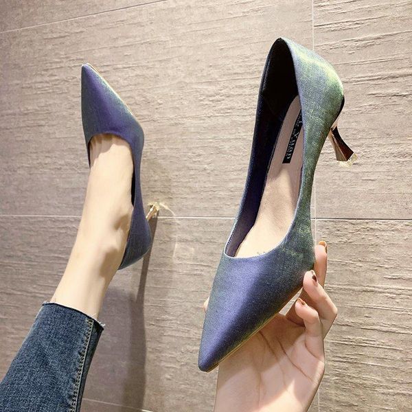 

dress shoes french high heels 2021 autumn models fairy style single fashion suede pointed toe student professional work, Black