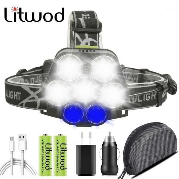 

headlamps head lamp led headlamp headlight 2pcs 18650 battery bulbs & blue light for fishing litwod 7 core emitting color white1