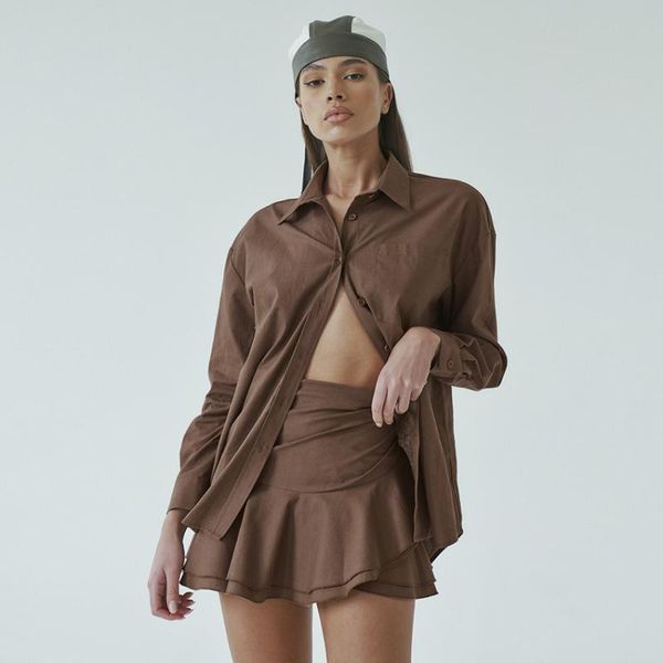 

women's tracksuits 2021 autumn long sleeve two piece set shirt + short skirt fashion suit women, Gray