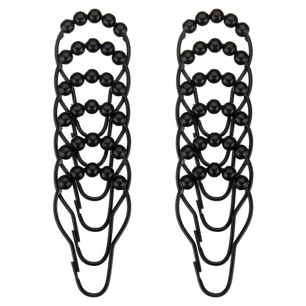 

hooks & rails 12 pcs curtain practical hollow bulb shape iron rings black easy pull home bathroom shower accessories