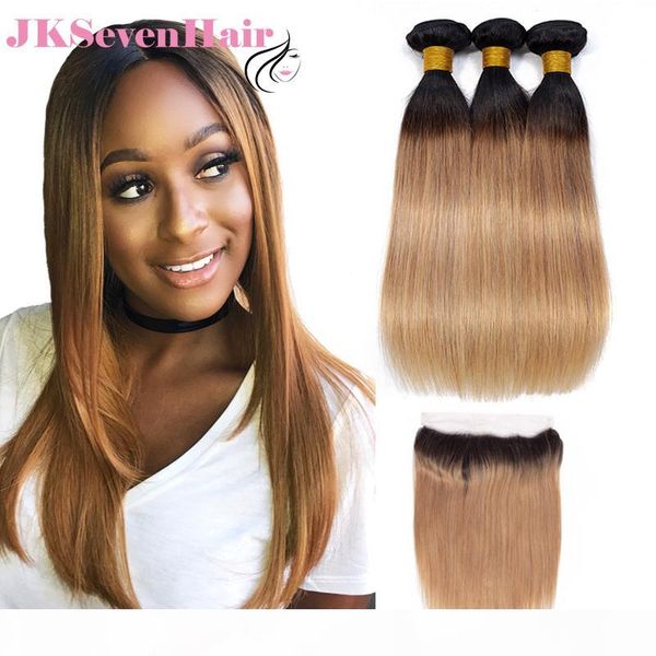 

ombre brazilian straight hair 1b honey blonde 3pcs with 13x4inch lace frontal peruvian indian malaysian two tone honey blonde hair weaves, Black