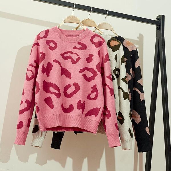 

women's sweaters ladies spring autumn loose leopard print harajuku pullover long sleeve sweater for women fashion all-match o-neck, White;black