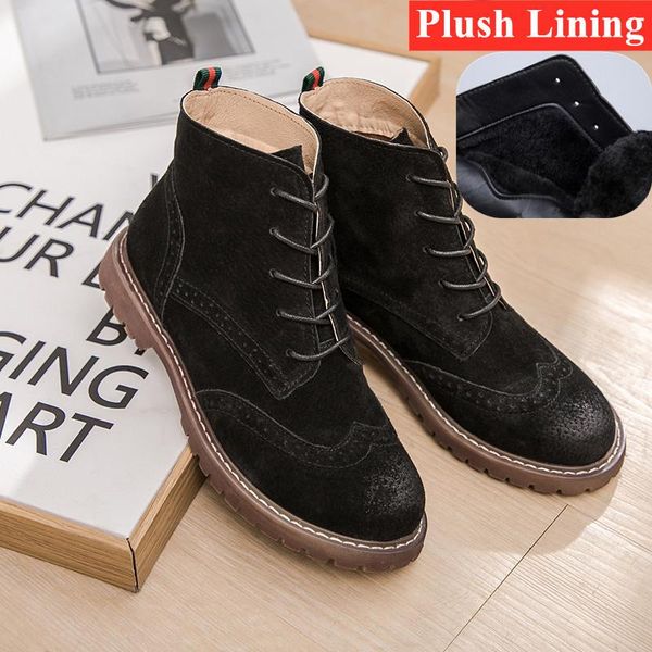 

boots 2021 winter women shoes for ankle genuine leather female short snow boats platform chunky thick heels plus big size, Black