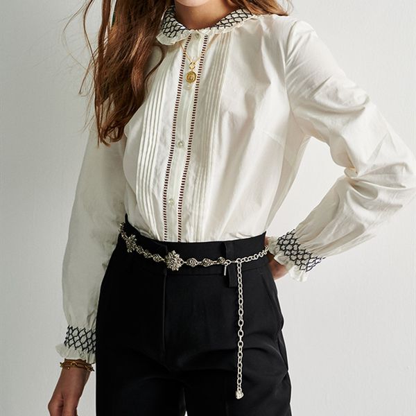 

2021 new novo algodo gola xadrez camisa feminina senhoras escritrio wear manga longa blusa oco para fora feminino nico-breasted camisas e to, Black