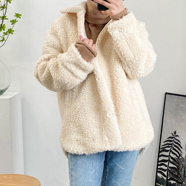 

2021 new women loose jacket solid color simple casual turn-down collar coat autumn and winter loiz, Black