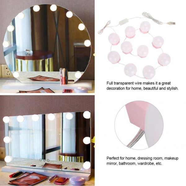 

compact mirrors 10 bulbs makeup mirror vanity led light dimmable bulb string adjustable warm cold pink tones kit for dressingtable