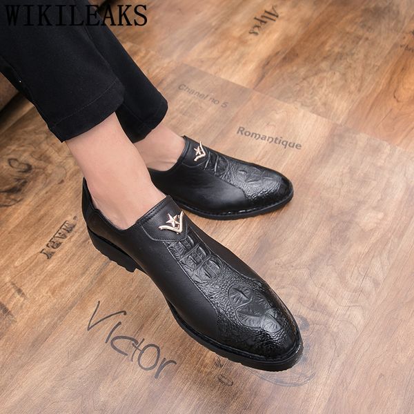 

crocodile shoes men elegant coiffeur designer shoes men classic italian brand men formal shoes leather sepatu slip on pria bona, Black