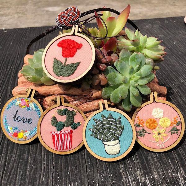 

other arts and crafts embroidery kits for beginners flowers green plants round sewing craft kit diy mini pendant fabric threads tool materia