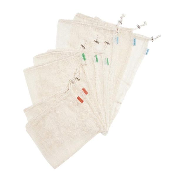 

storage bags 9pcs environmentally friendly drawstring cotton mesh shopping
