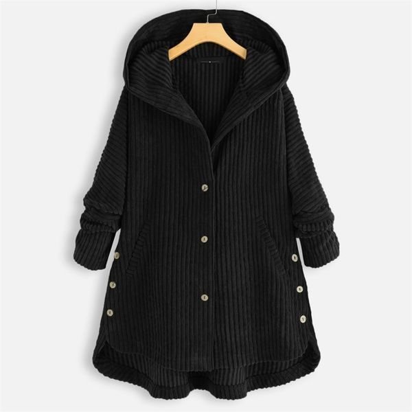 

autumn and winter women's jacket fashion solid color corduroy hooded cotton coat casual abrigos mujer invierno en* 211106, Black