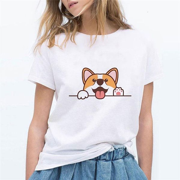 

corgi t shirt fashion tee female cartoon t shirt print harajuku graphic t shirt female clothes funny fashion top, White